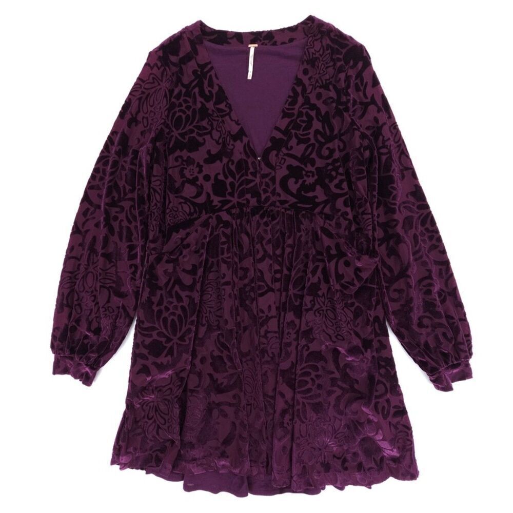 NEW Free People All Night Long Velvet Burnout Mini Dress Whimsigoth Boho Purple